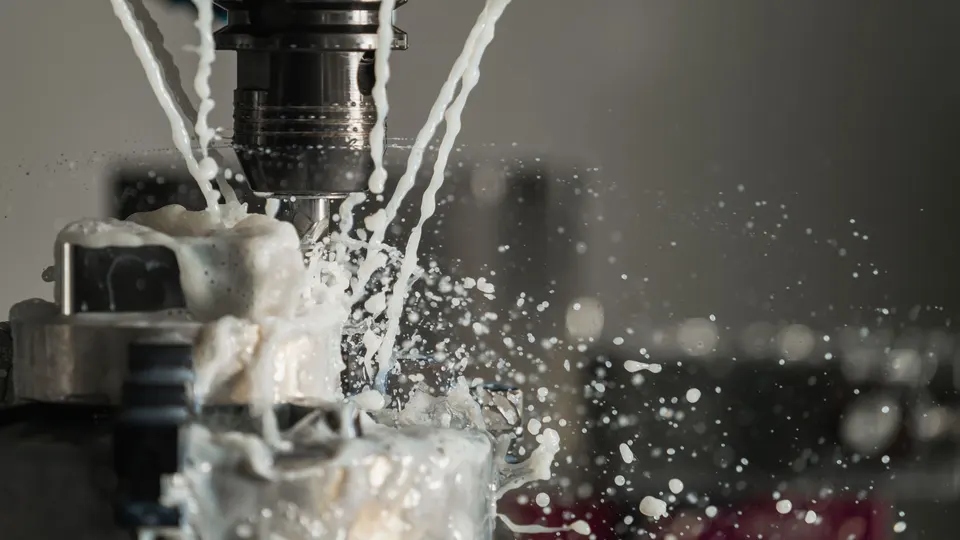 Precision machining with flood coolant.